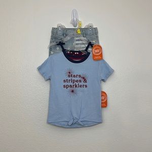 Wonder Nation Toddler Girl 3 pc set 3T Shirts and Shorts Americana 4th of July
